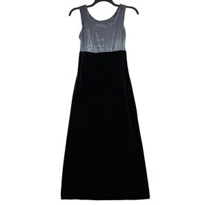Vintage Velvet Maxi Dress Silver Black Womens 8 Y2K Formal Gown Evening‎ Elegant